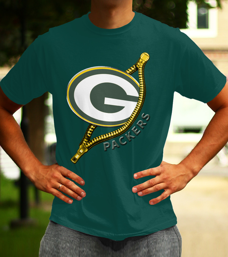 Green Bay Packers Logo With Zipper Elements T-Shirt
