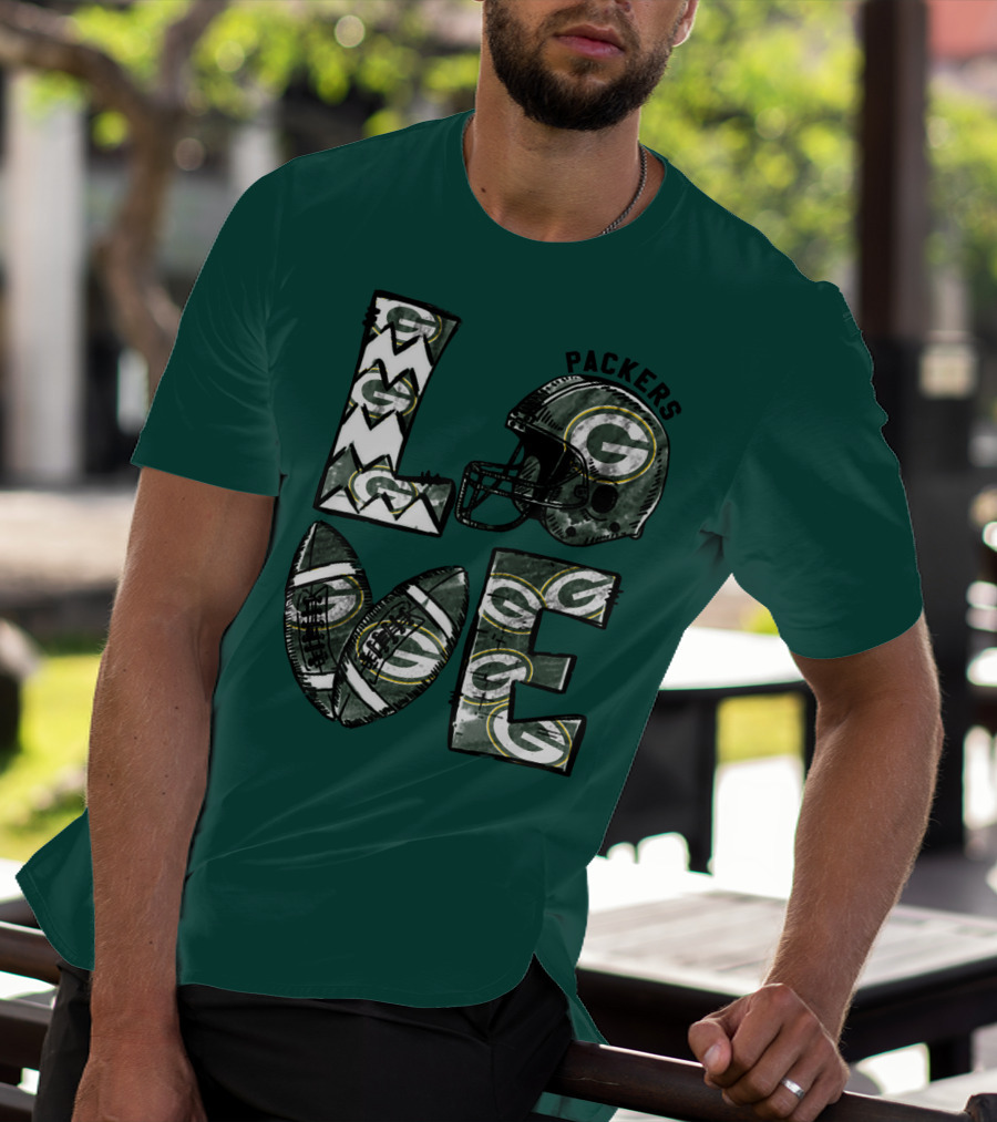 Packers Love Football Helmet And Ball Green Bay Packers T-Shirt