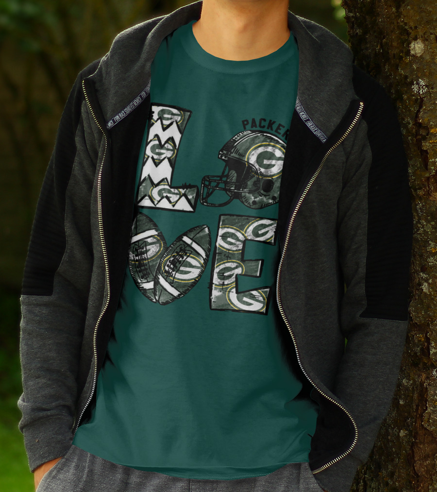Packers Love Football Helmet And Ball Green Bay Packers T-Shirt