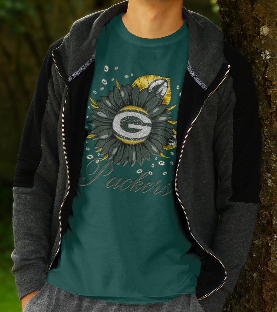 Green Bay Packers Sunflower Logo On Green T-Shirt