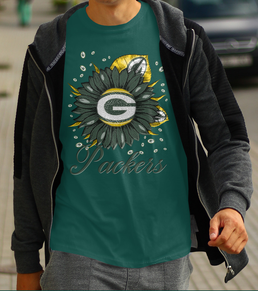 Green Bay Packers Sunflower Logo On Green T-Shirt