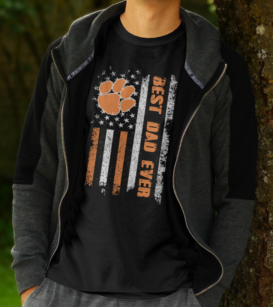 Best Dad Ever American Flag Paw Orange Stripes T-Shirt