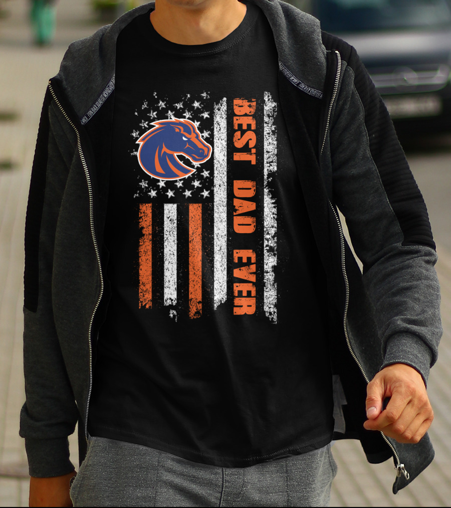 Boise State Broncos Best Dad Ever American Flag T-Shirt