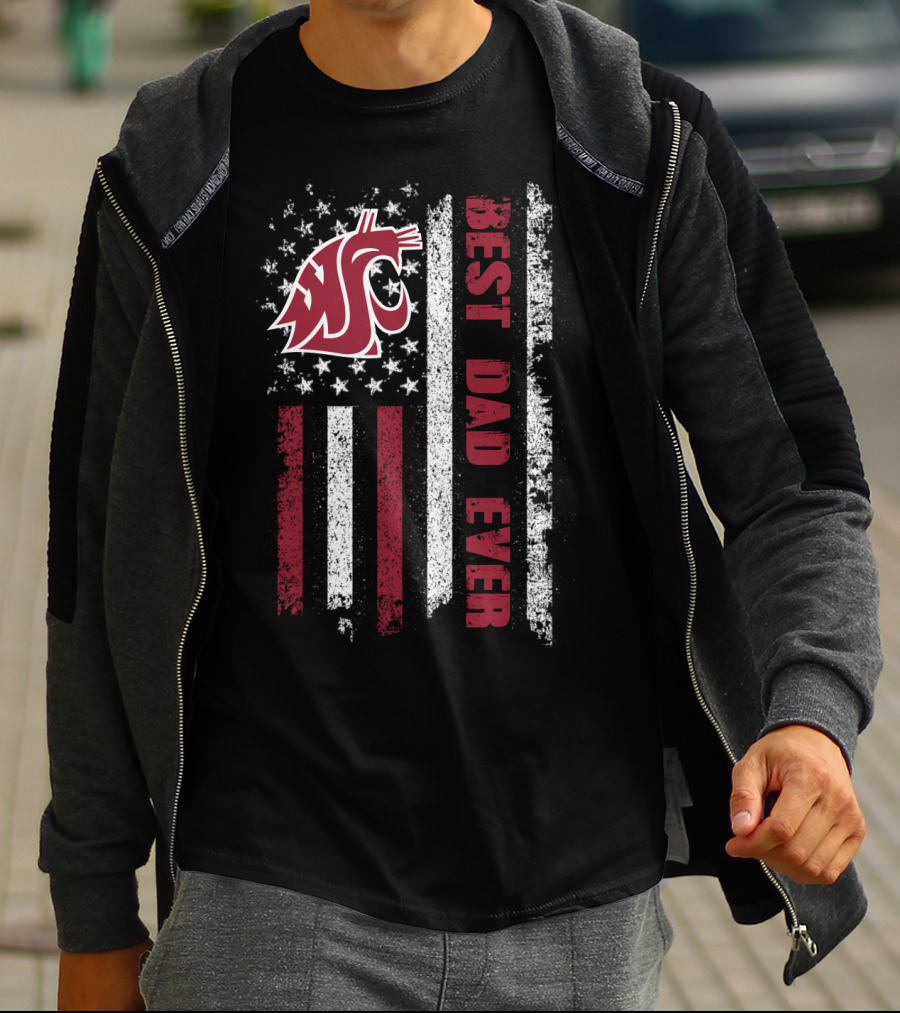 Best Dad Ever Wsu Cougar American Flag T-Shirt