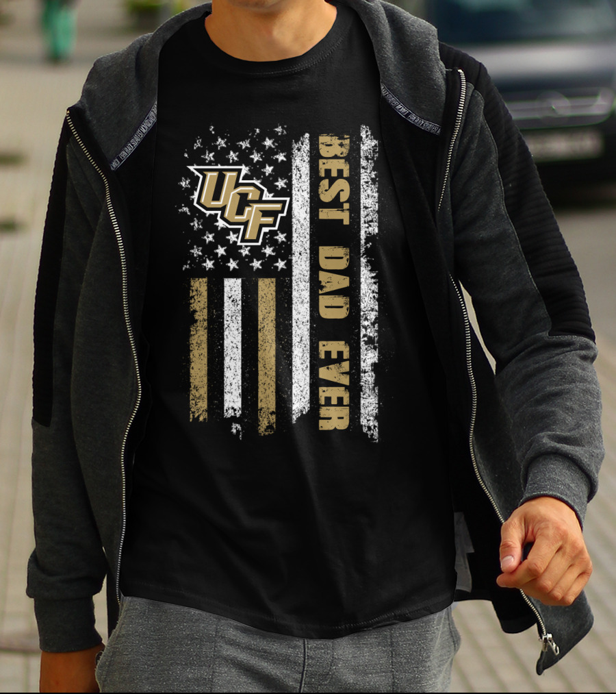 Ucf Best Dad Ever American Flag Grunge Style T-Shirt