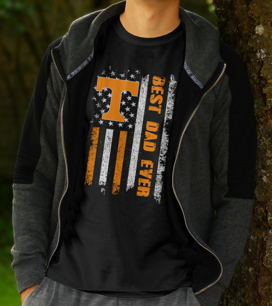 Tennessee Best Dad Ever American Flag Stars And Stripes Orange White T-Shirt