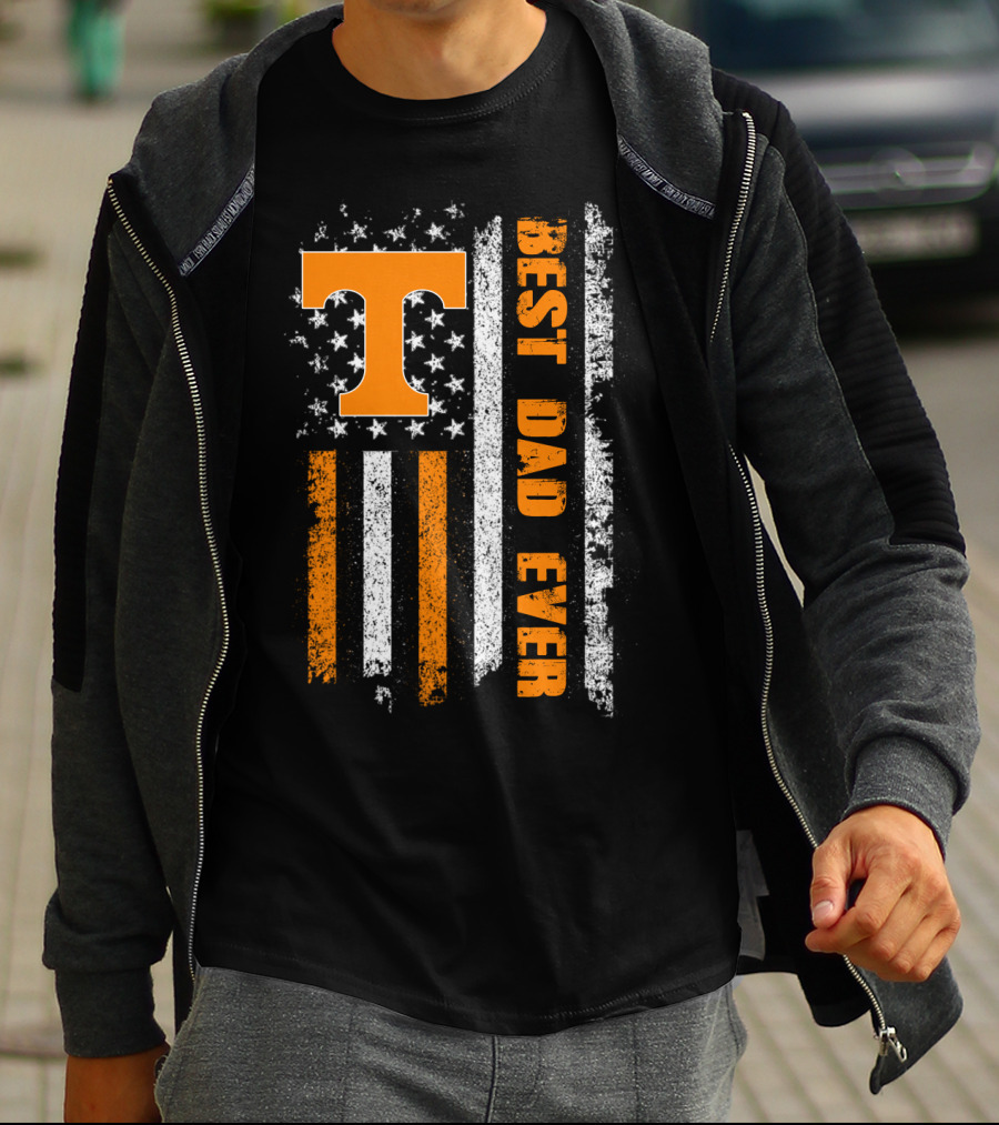 Tennessee Best Dad Ever American Flag Stars And Stripes Orange White T-Shirt