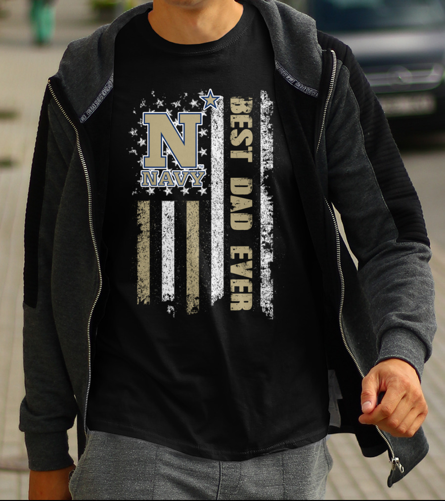 Navy N Best Dad Ever American Flag Style T-Shirt