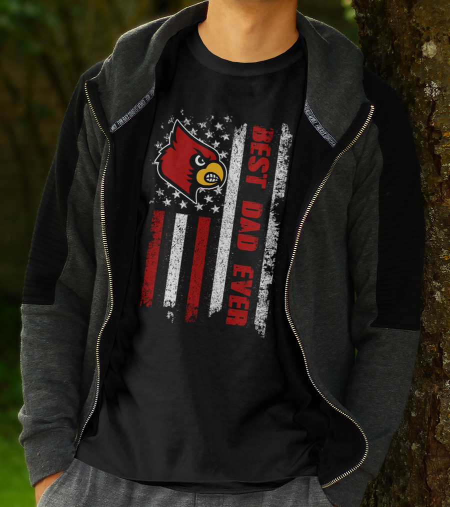 Evd 048 Best Dad Ever Louisville Cardinals Flag Stripes T-Shirt