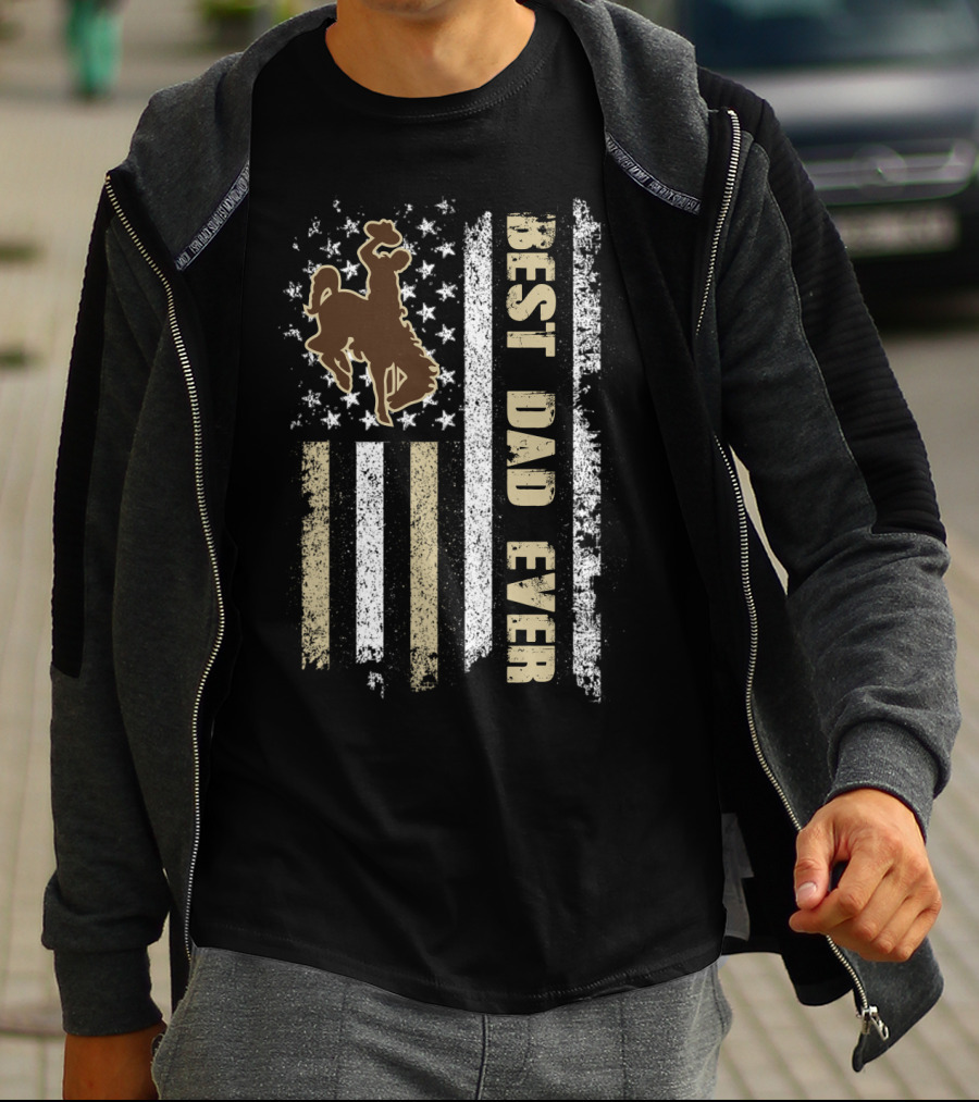 Best Dad Ever Cowboy Riding American Flag Evd T-Shirt