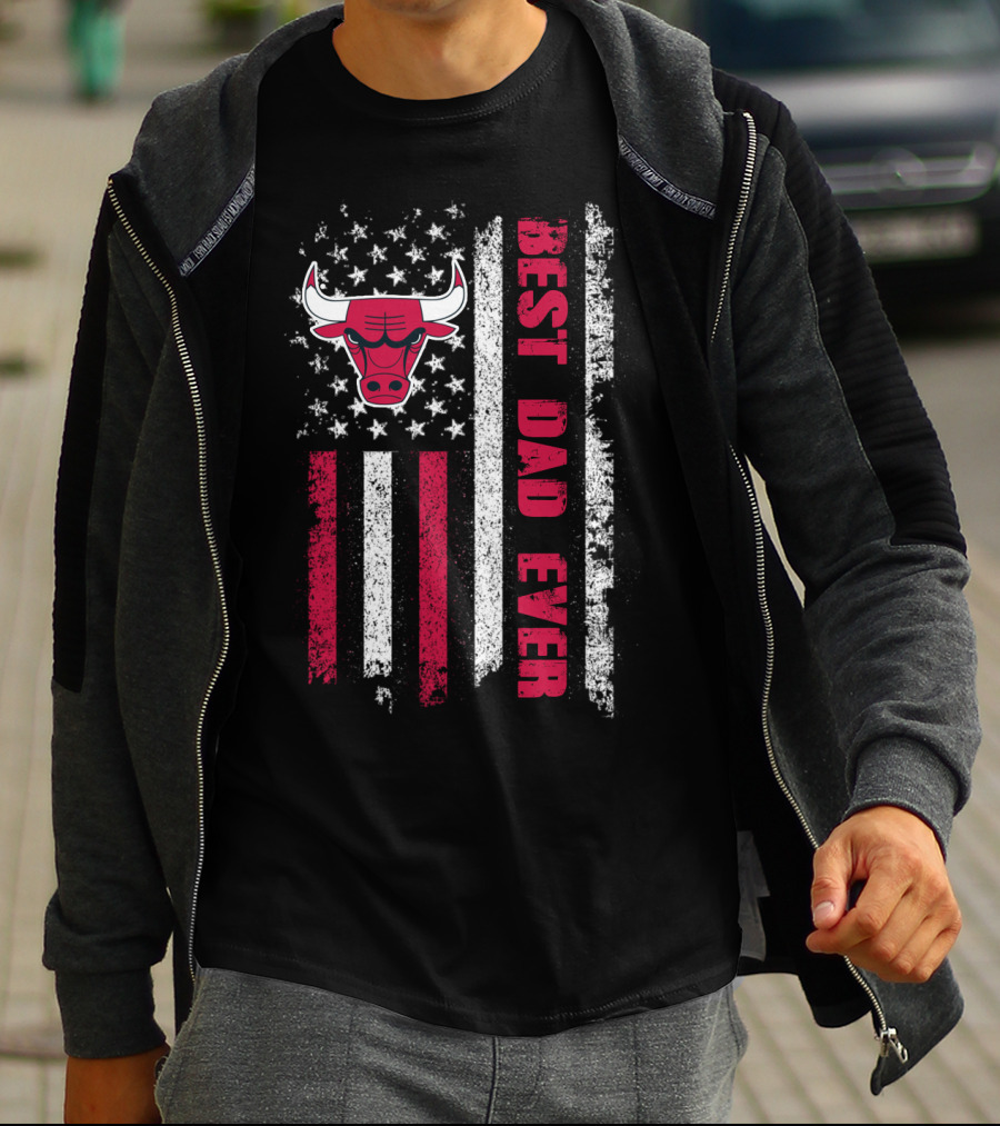 Evd 038 Best Dad Ever Chicago Bulls American Flag T-Shirt