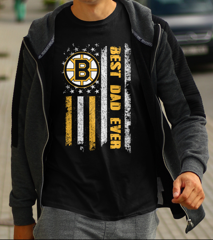 Best Dad Ever Boston Hockey Team Flag T-Shirt