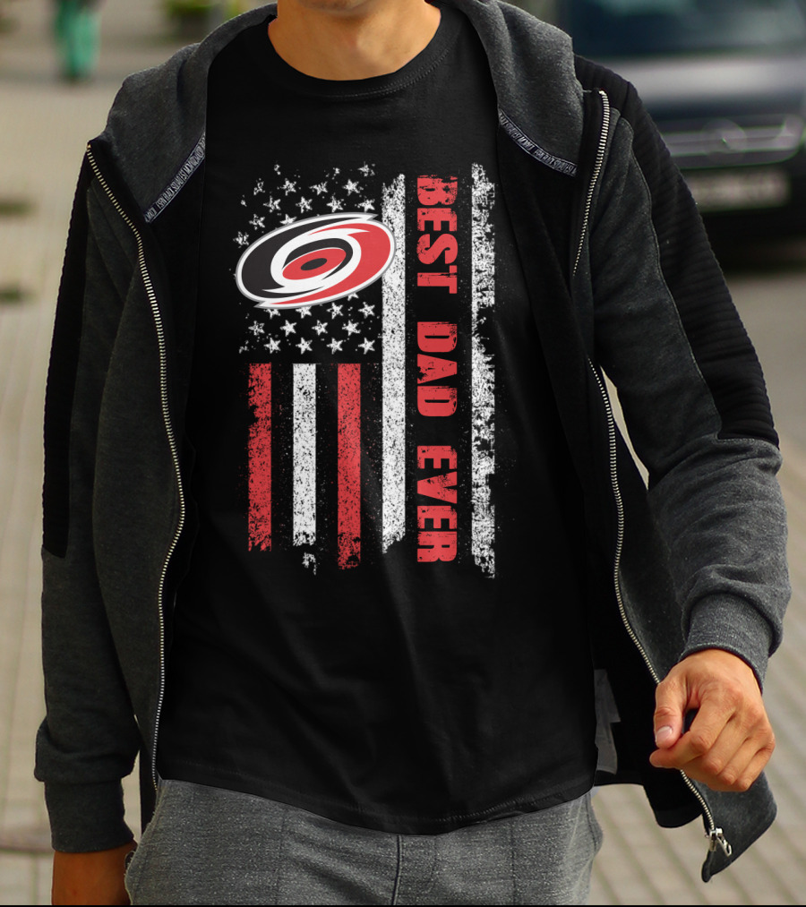 Best Dad Ever American Flag Carolina Hurricanes T-Shirt
