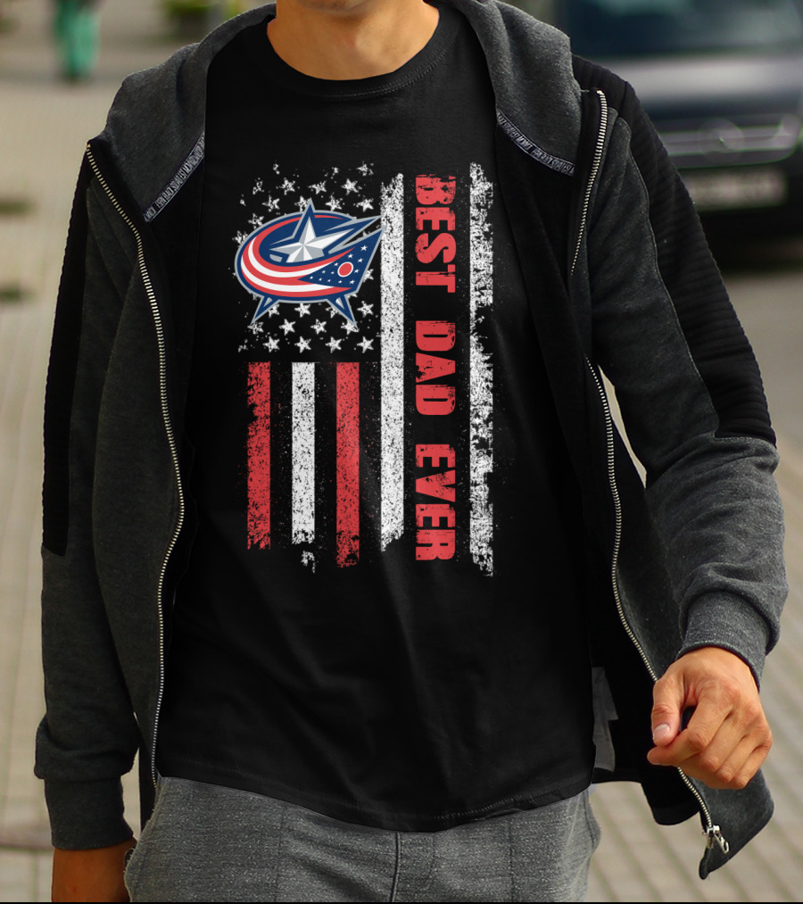 Best Dad Ever Columbus Blue Jackets American Flag T-Shirt