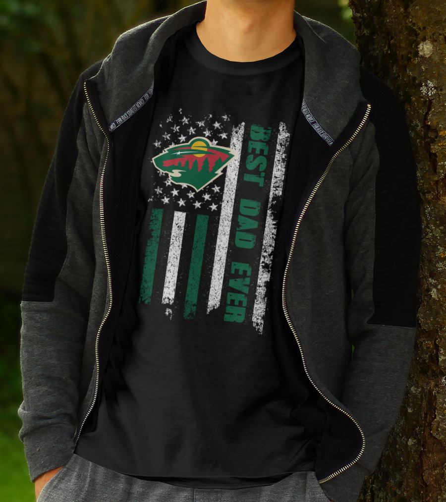 Minnesota Wild Inspired Best Dad Ever Flag T-Shirt