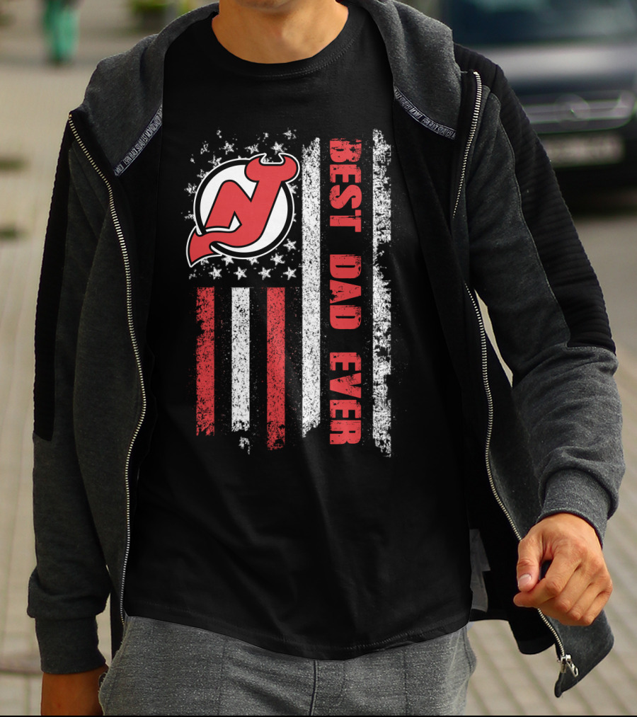 New Jersey Devils Best Dad Ever American Flag T-Shirt