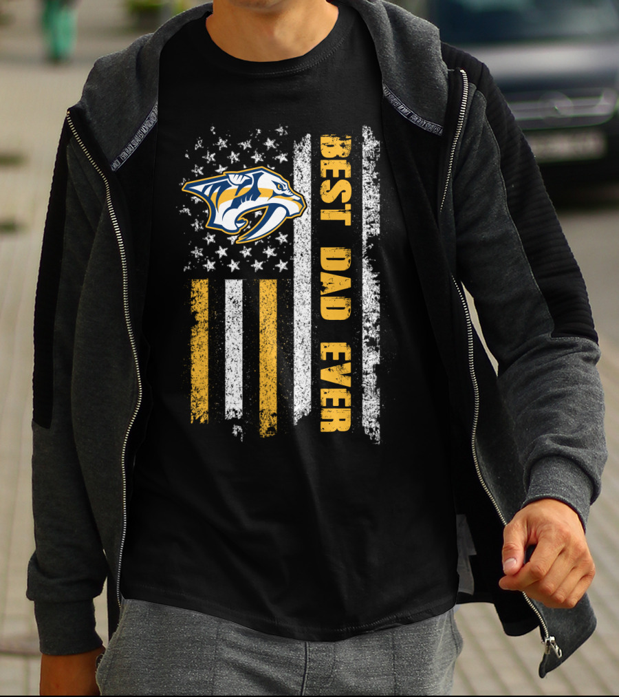 Nashville Predators Best Dad Ever Usa Flag Evd 015 T-Shirt