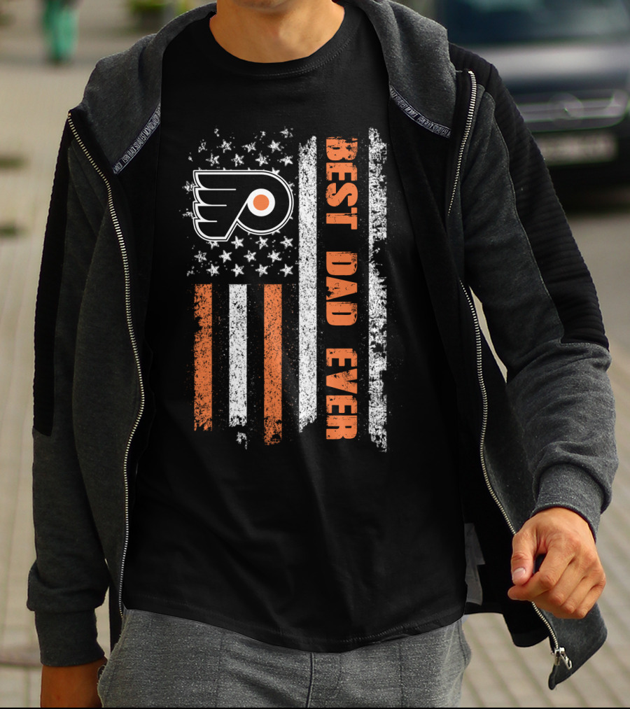 Philadelphia Flyers Best Dad Ever American Flag Distressed Style T-Shirt