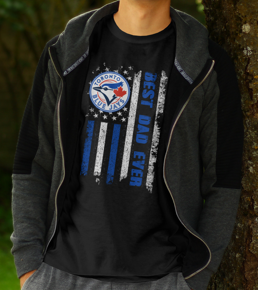 Toronto Blue Jays Best Dad Ever Blue White Striped Flag T-Shirt