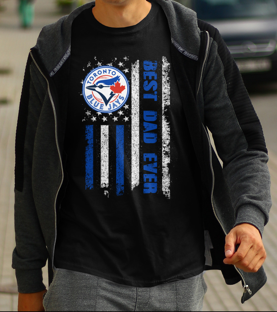 Toronto Blue Jays Best Dad Ever Blue White Striped Flag T-Shirt