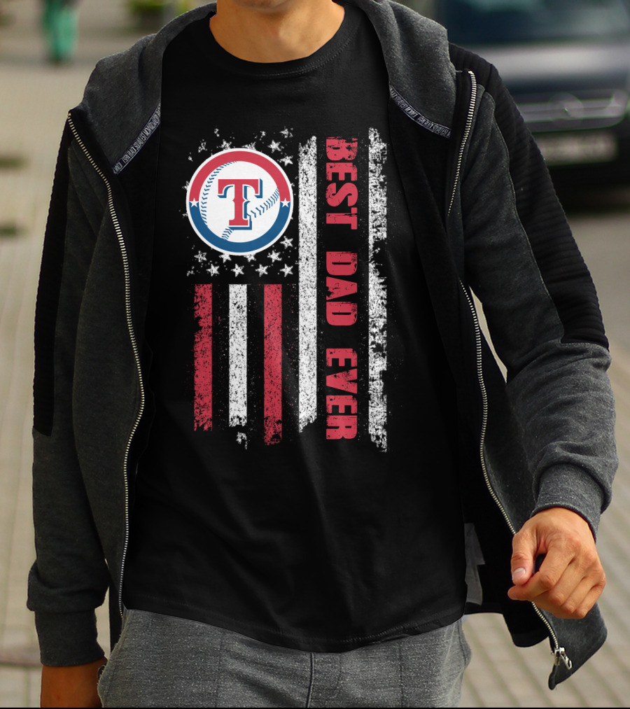 Best Dad Ever Texas Rangers American Flag Evd T-Shirt