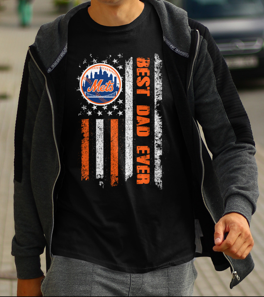 Mets Best Dad Ever American Flag Baseball Fan Evd 057 T-Shirt