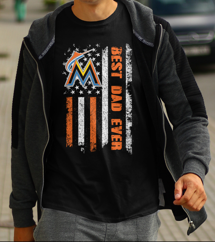 Miami Marlins Best Dad Ever American Flag T-Shirt