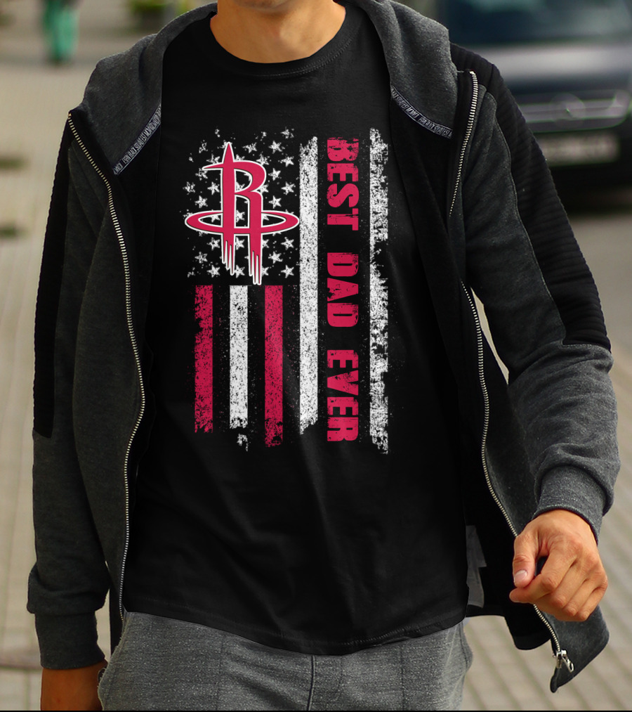 Best Dad Ever Houston Basketball Flag T-Shirt