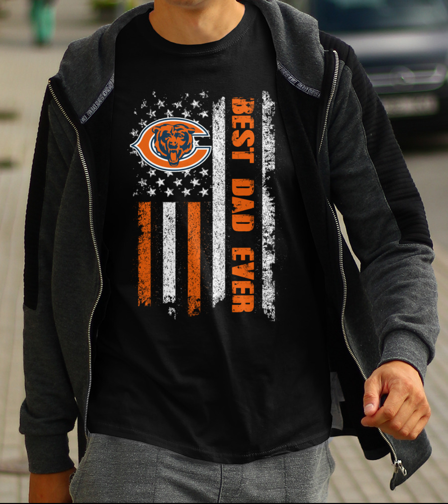 Chicago Bears Best Dad Ever American Flag T-Shirt