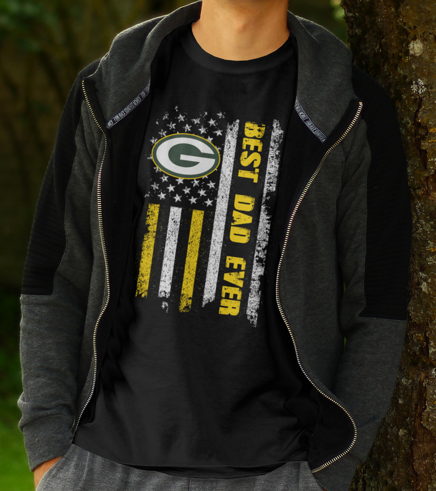 Green Bay Packers Best Dad Ever Vintage American Flag T-Shirt