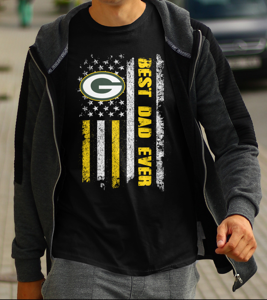 Green Bay Packers Best Dad Ever Vintage American Flag T-Shirt