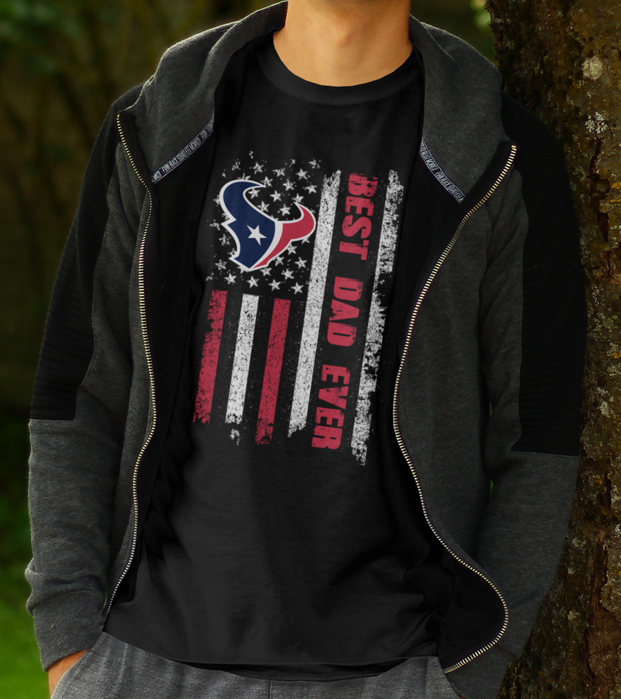 Evd 126 Best Dad Ever Houston Football American Flag T-Shirt