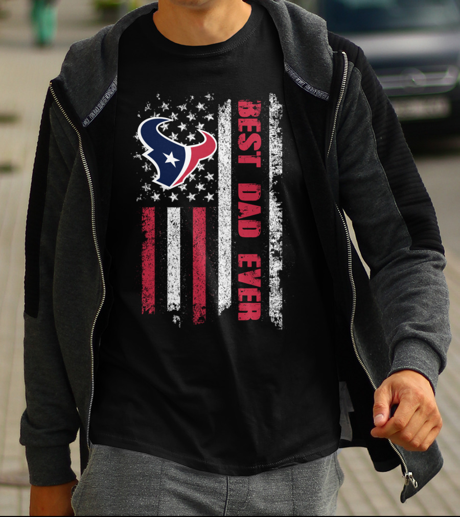 Evd 126 Best Dad Ever Houston Football American Flag T-Shirt