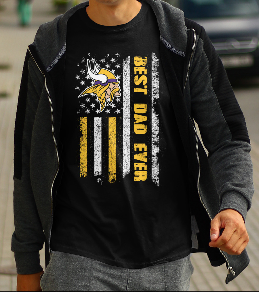 Best Dad Ever Viking Logo American Flag T-Shirt