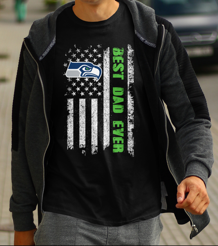 Seattle Seahawks Best Dad Ever American Flag T-Shirt