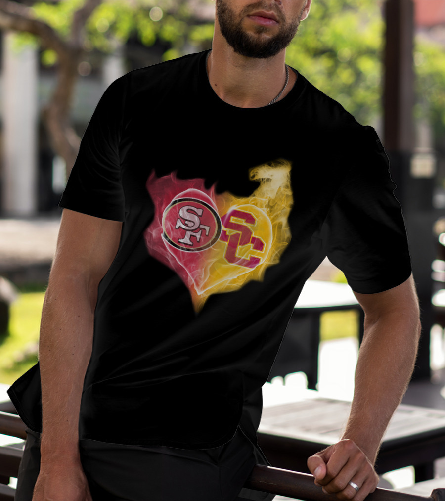 San Francisco 49ers And Usc Trojans Heart Fusion Ttk T-Shirt