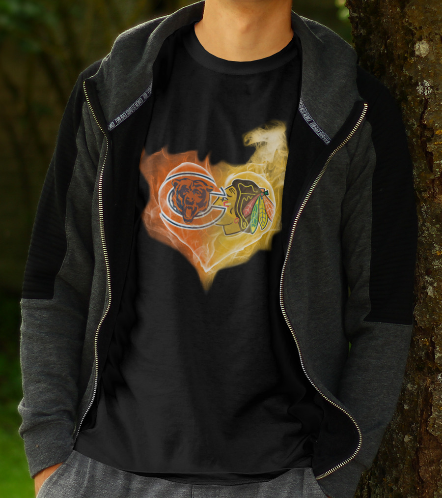 Chicago Bears Blackhawks Heartfire T-Shirt