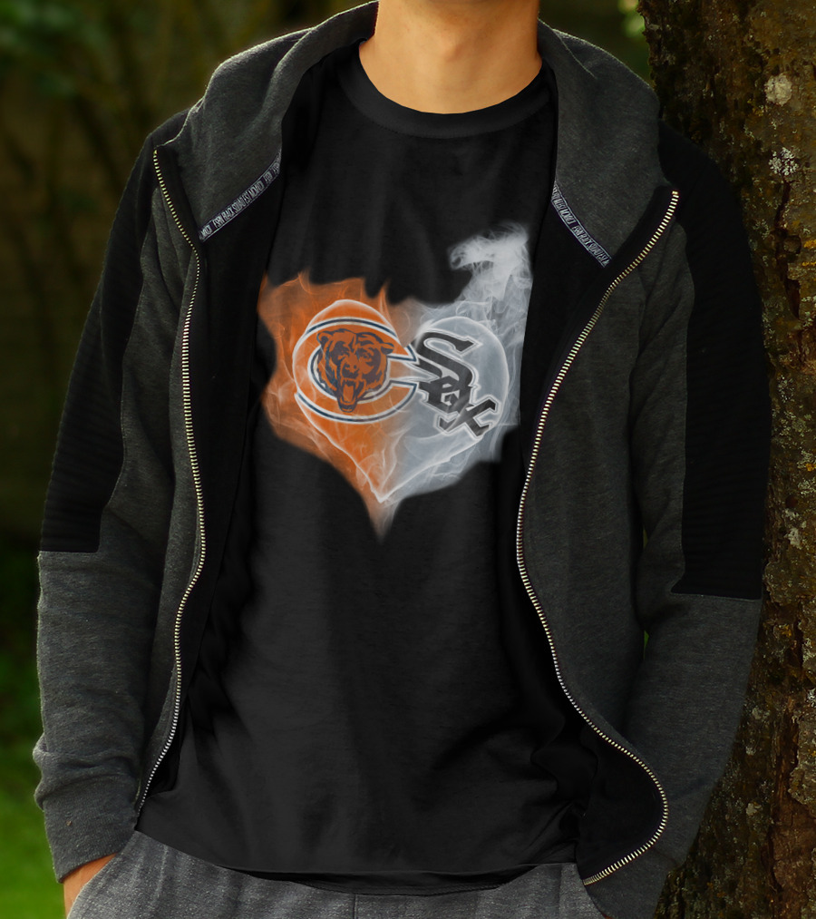 Chicago Bears And White Sox Logos United In Heart-Shaped Smoke T-Shirt
