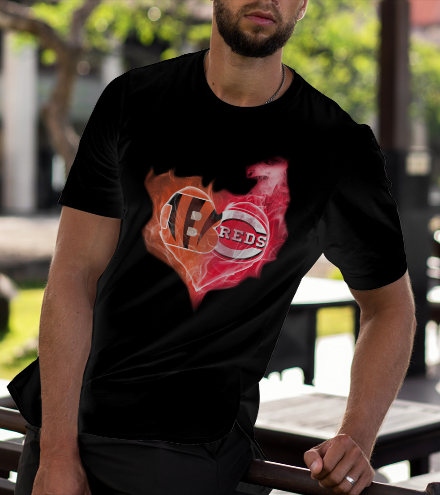 Cincinnati Bengals Reds Heart Logo T-Shirt