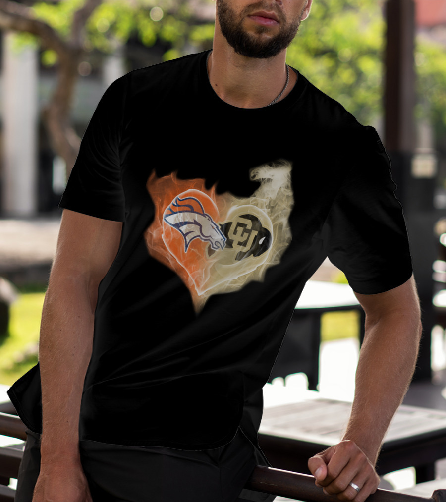 Denver Broncos Colorado Buffaloes Heart Fusion T-Shirt
