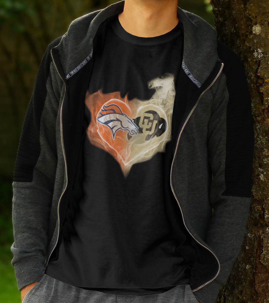 Denver Broncos Colorado Buffaloes Heart Fusion T-Shirt