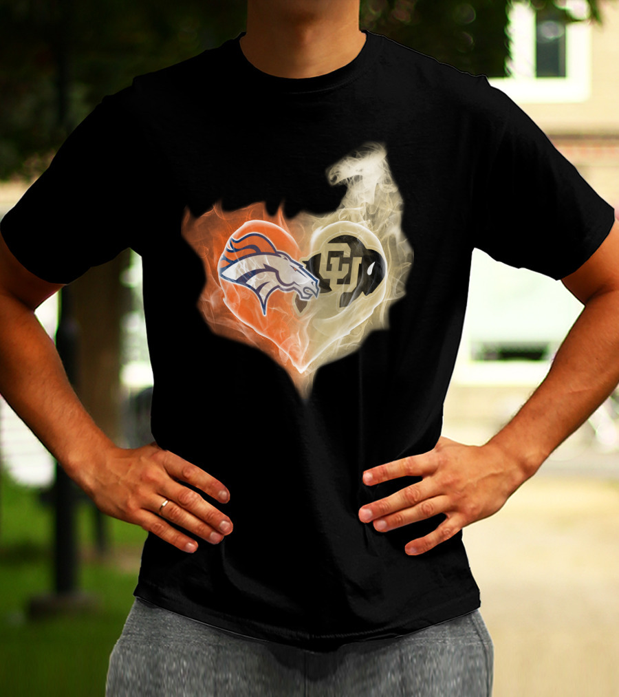 Denver Broncos Colorado Buffaloes Heart Fusion T-Shirt
