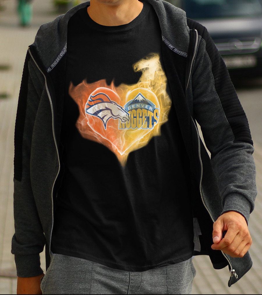 Denver Broncos Denver Nuggets Heart Flame T-Shirt