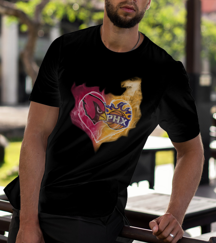Arizona Cardinals Phoenix Suns Flame Heart T-Shirt
