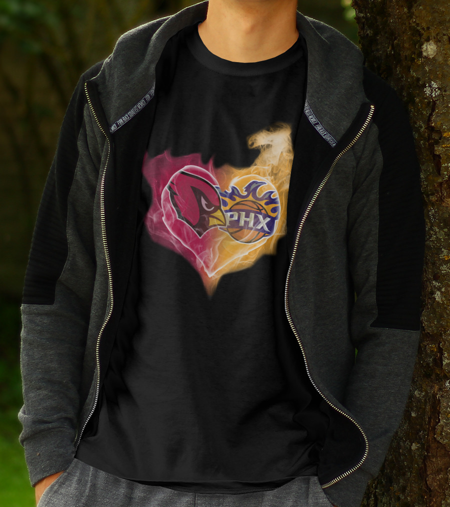 Arizona Cardinals Phoenix Suns Flame Heart T-Shirt