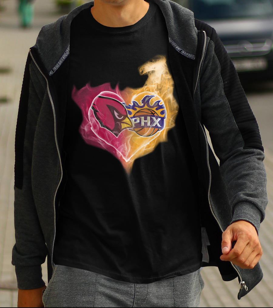 Arizona Cardinals Phoenix Suns Flame Heart T-Shirt