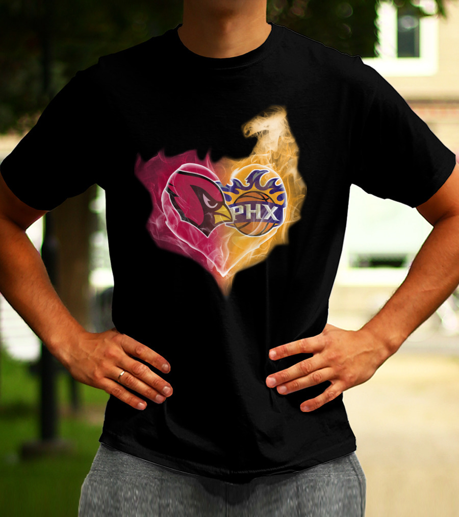 Arizona Cardinals Phoenix Suns Flame Heart T-Shirt