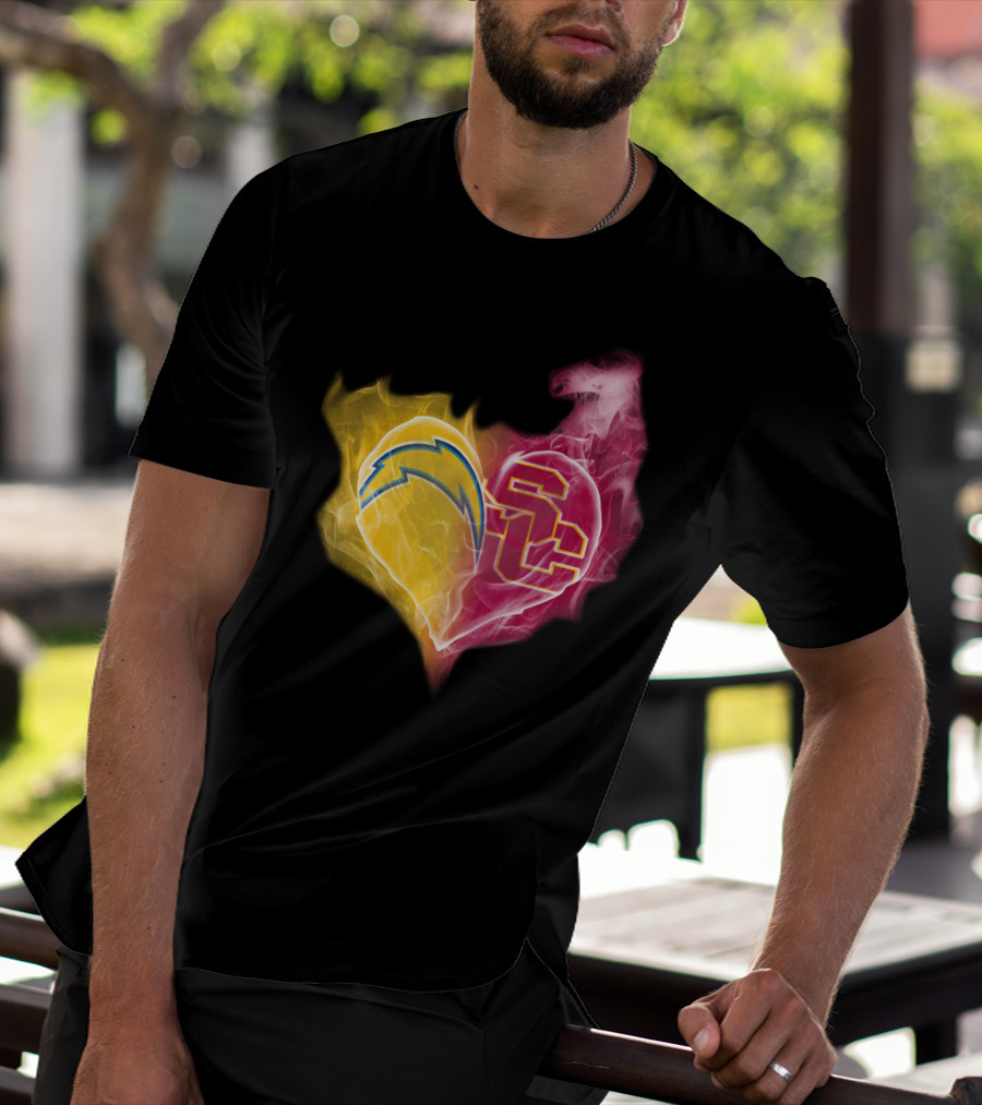 Los Angeles Chargers And Usc Trojans Heart Fusion T-Shirt