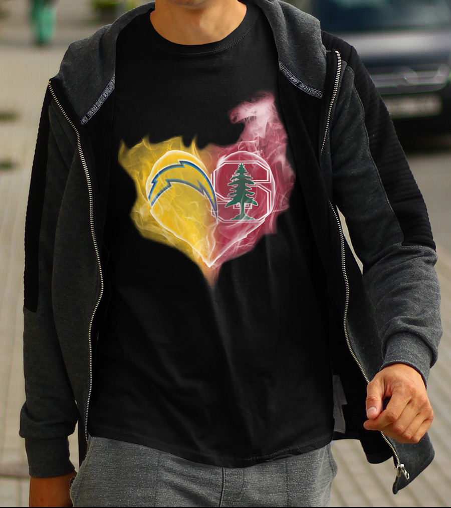 Los Angeles Chargers Stanford Cardinal Heart Fusion T-Shirt