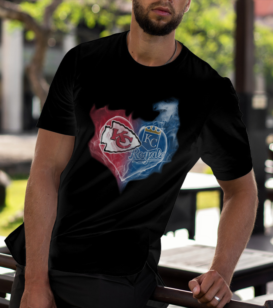 Kc Chiefs Royals Heart Smoke Fusion T-Shirt